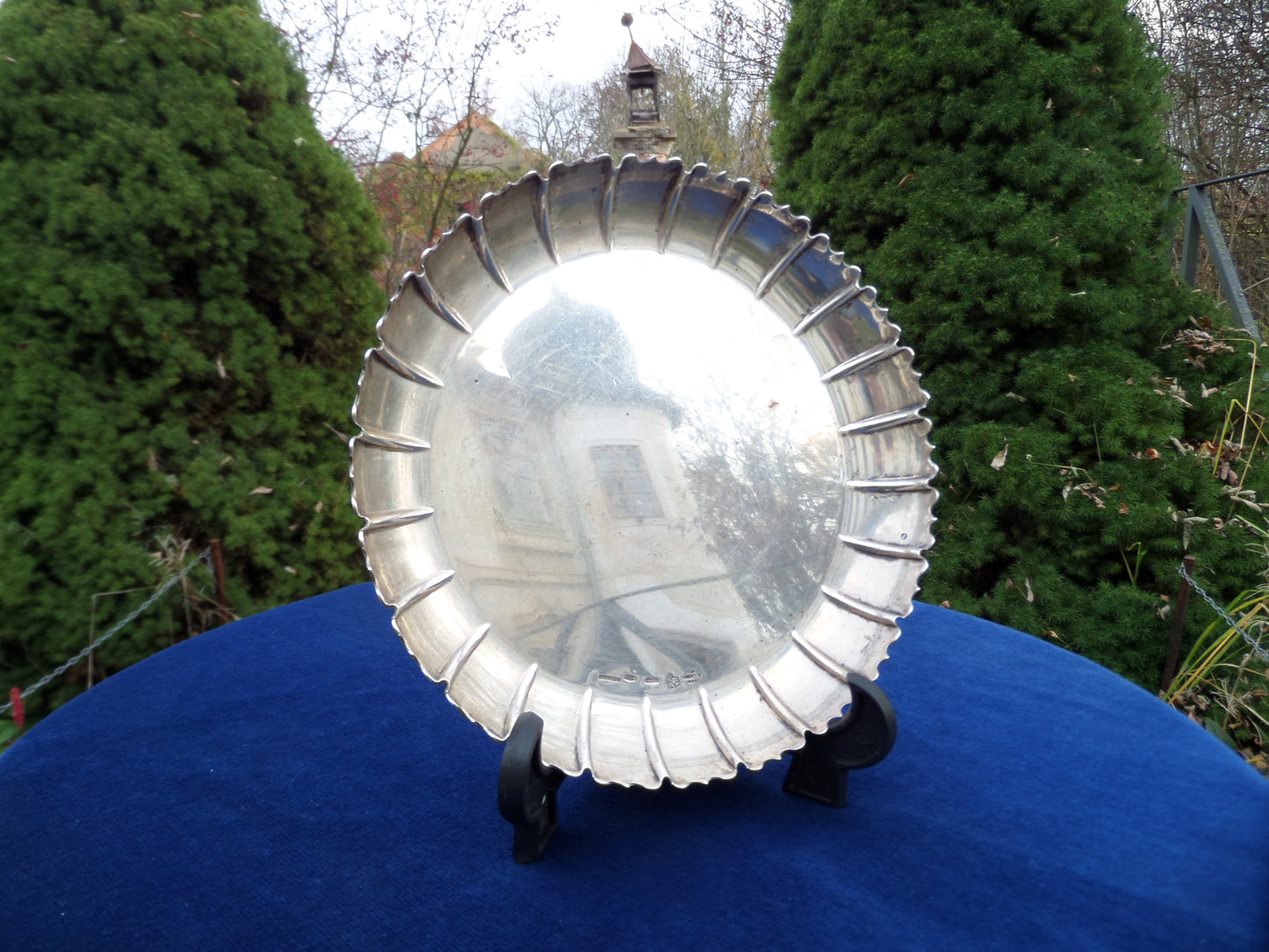 Antique British 925 Sterling Silver Scalloped Compote Dish, England, late 19th Century
