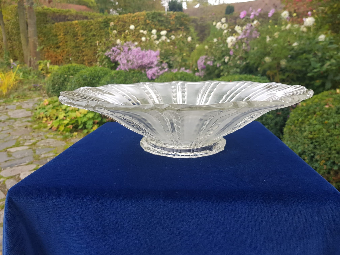 Art Deco Pressed Glass Platter, Czechoslovakia 1940s