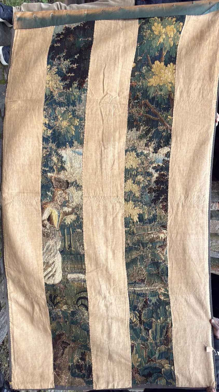 Antique French Verdure Tapestry with Figures and Dog, 18th Century