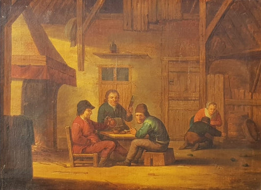 "A Tavern Scene with Drinkers and Smokers", Oil on Canvas, Framed, Dutch/Flemish School, 17th Century