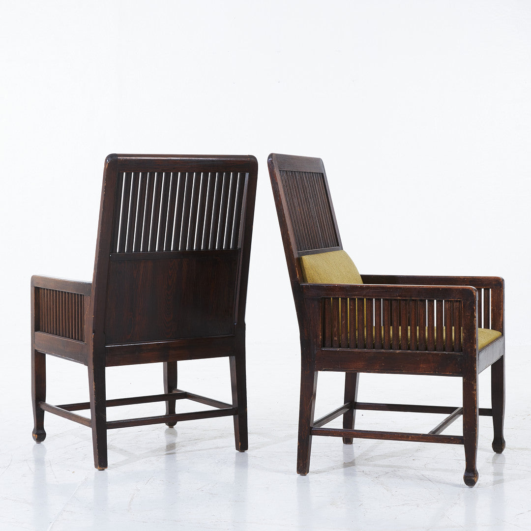 Pair of Art Nouveau Armchairs, Stained Pine, early 20th Century