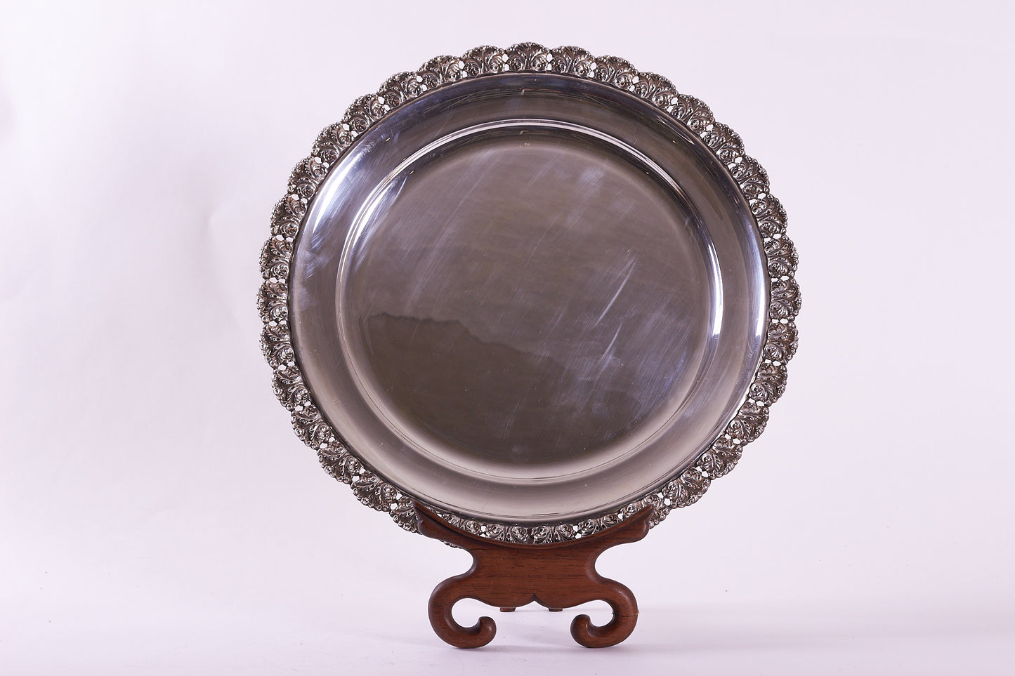 Authentic Italian 800 Silver Round Serving Tray Platter, 20the Century