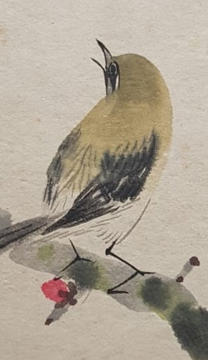Songbird on Blossom Branch , Watercolor, Japan,  First Half of the 20th Century