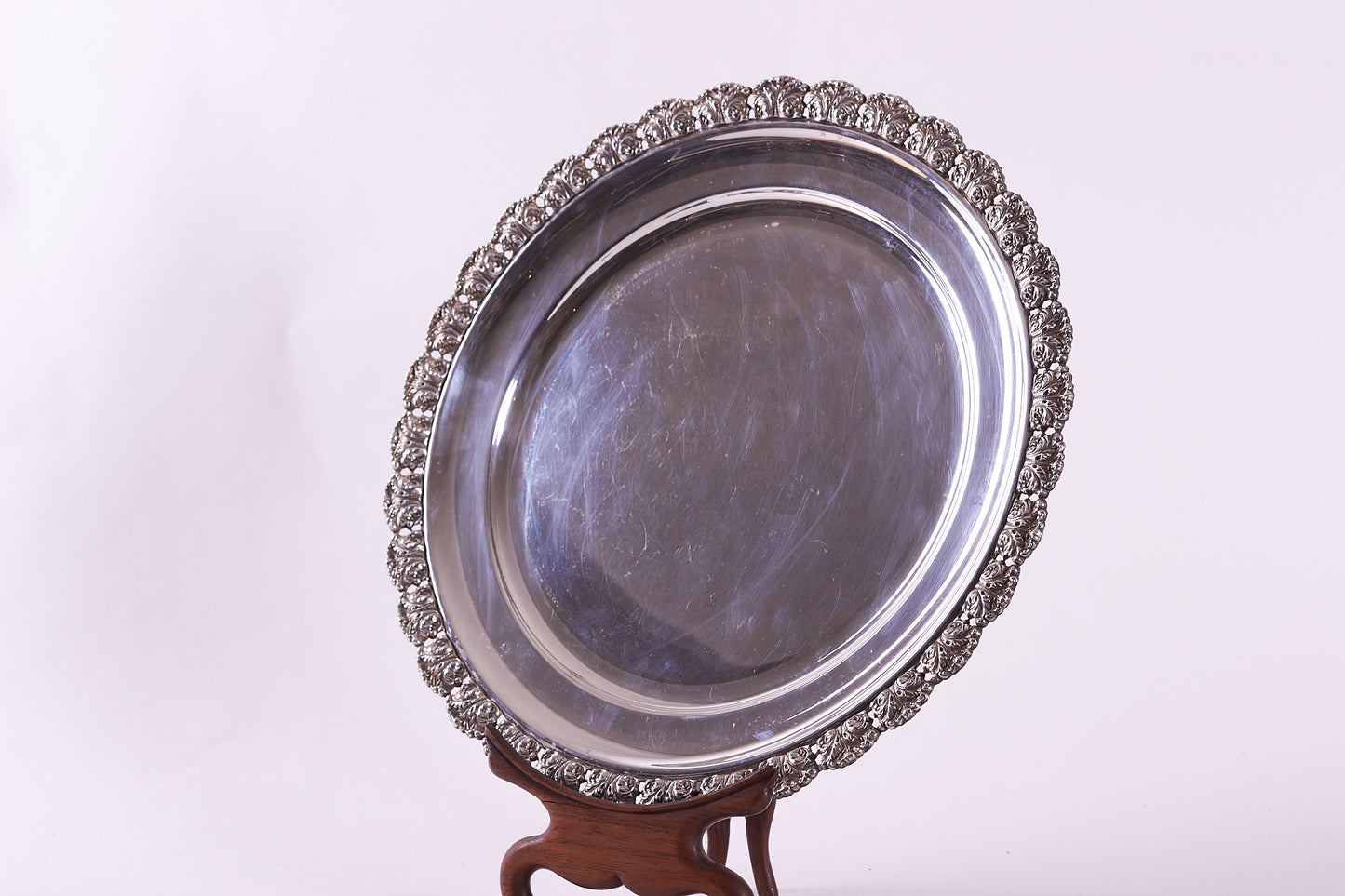 Authentic Italian 800 Silver Round Serving Tray Platter, 20the Century