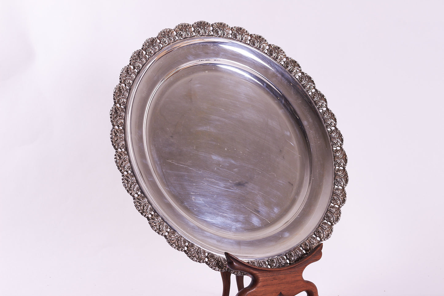 Authentic Italian 800 Silver Round Serving Tray Platter, 20the Century