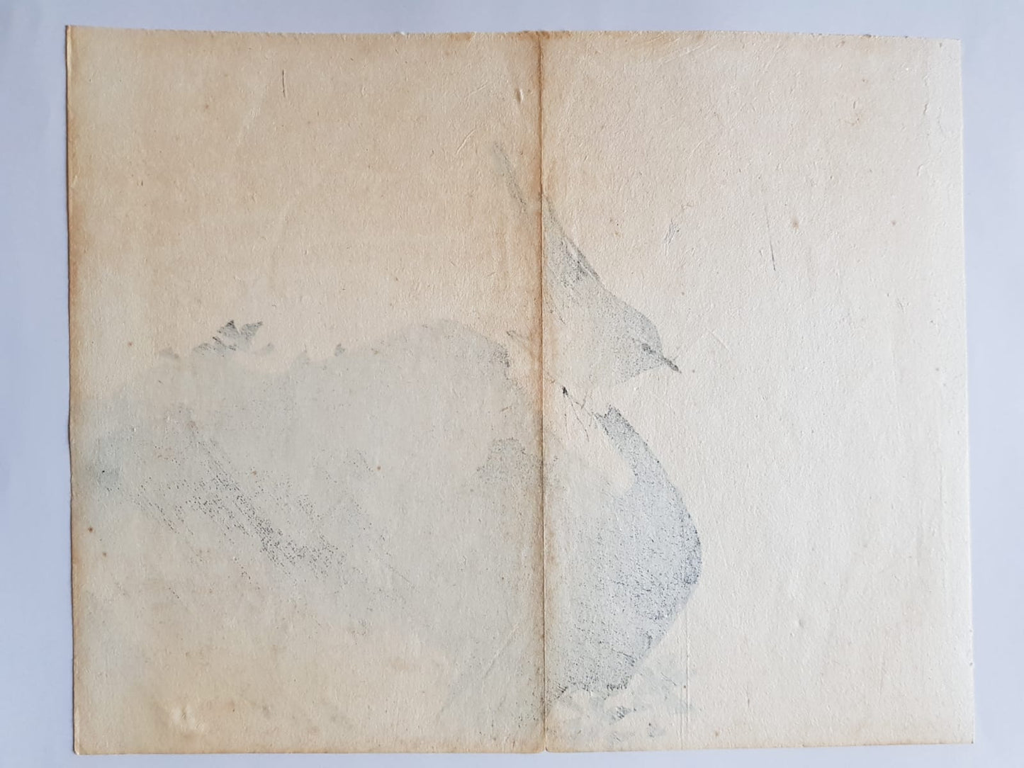 Minimalist Japanese Sumi-e Ink Painting: Bird on Rock, First Half of the 20the Century