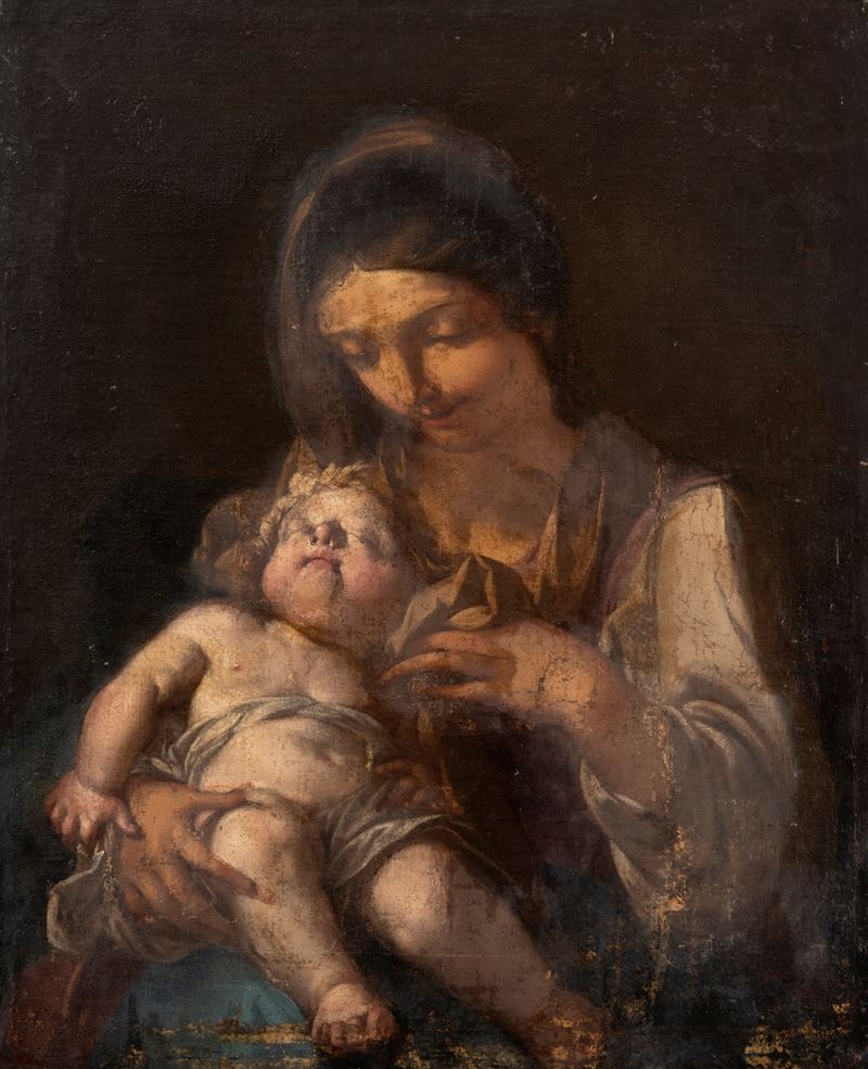 Madonna And Child, Oil On Canvas, Italian School, 17th Century