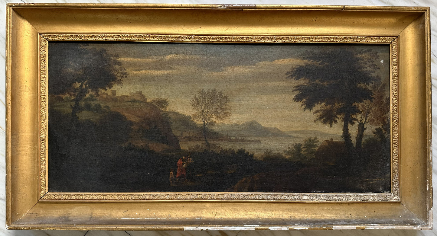 Manner of Domenico Zampieri, called il Domenichino, Landscape with the Expulsion of Hagar, Oil on Canvas, Italy, 17th Century