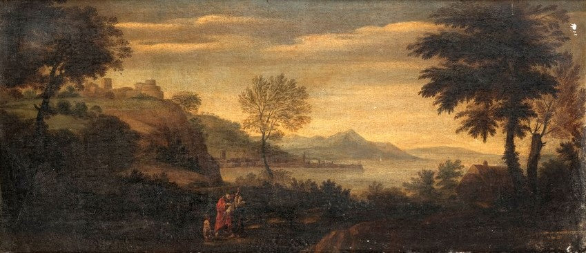 Manner of Domenico Zampieri, called il Domenichino, Landscape with the Expulsion of Hagar, Oil on Canvas, Italy, 17th Century