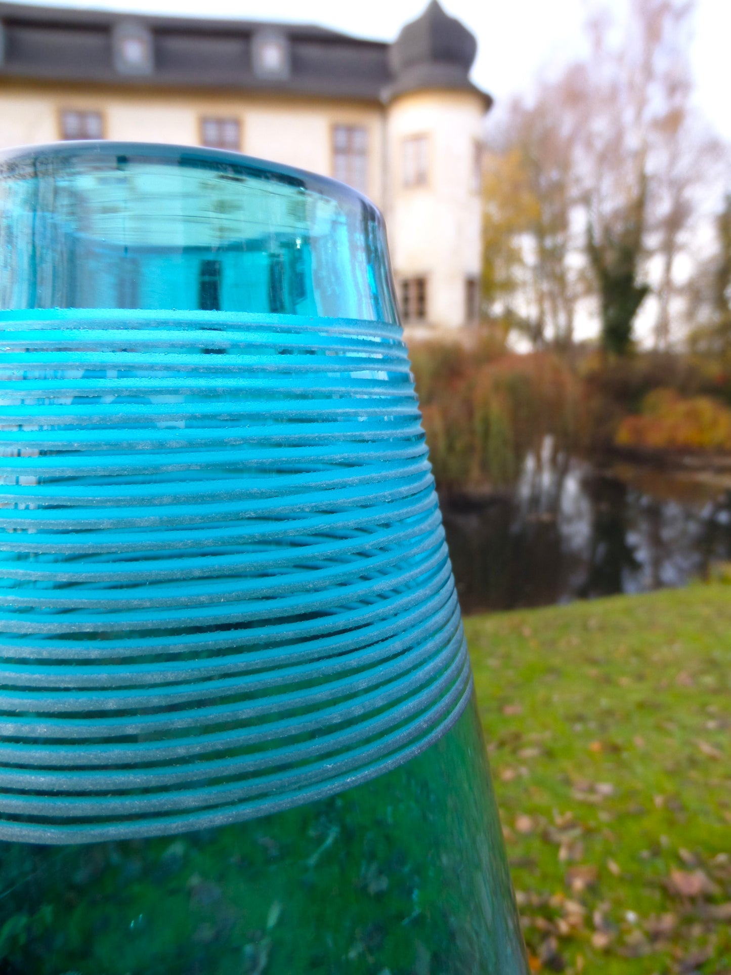 Tall Vintage Peacock Blue Glass Vase, late 20th Century
