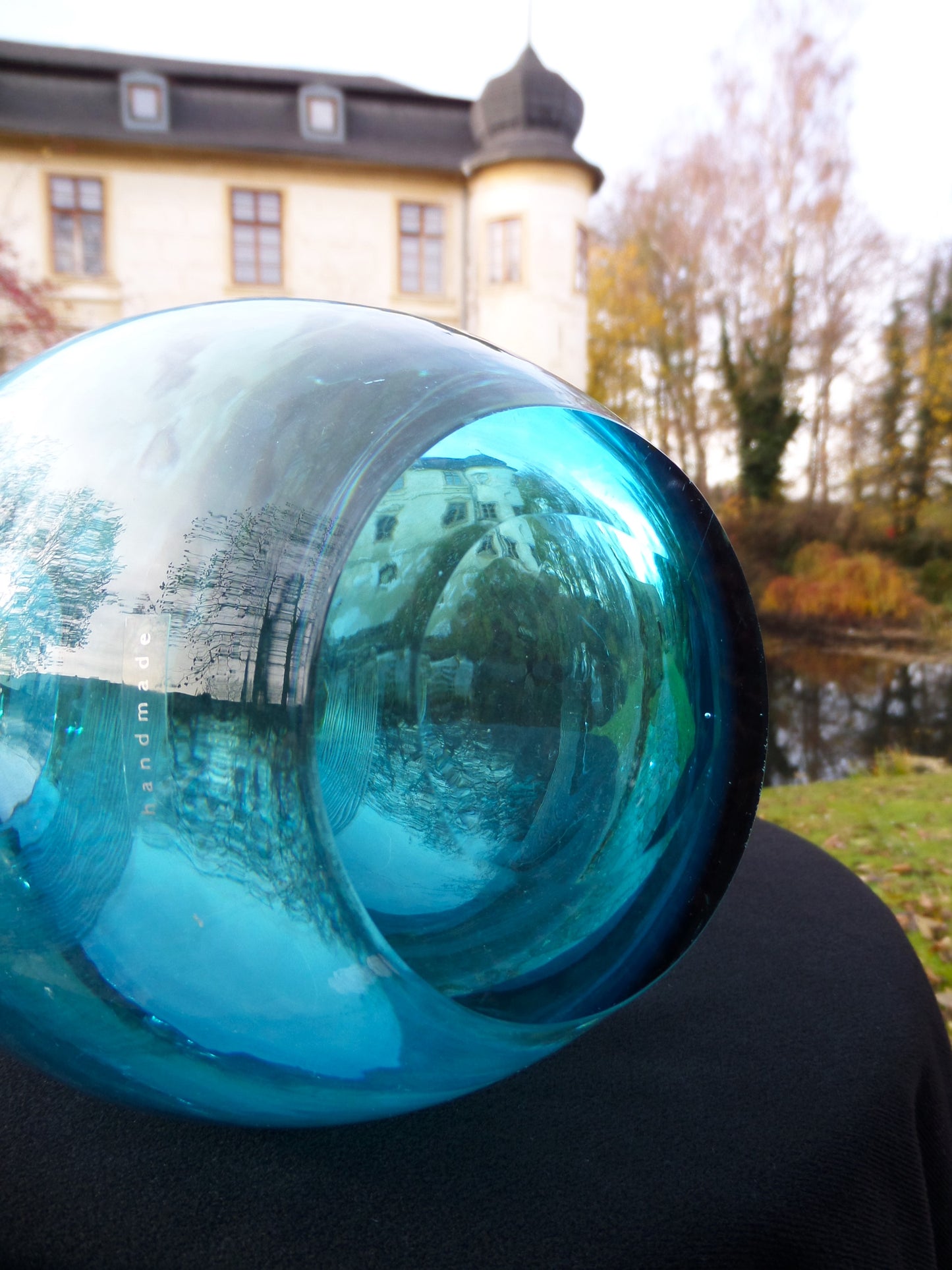 Tall Vintage Peacock Blue Glass Vase, late 20th Century
