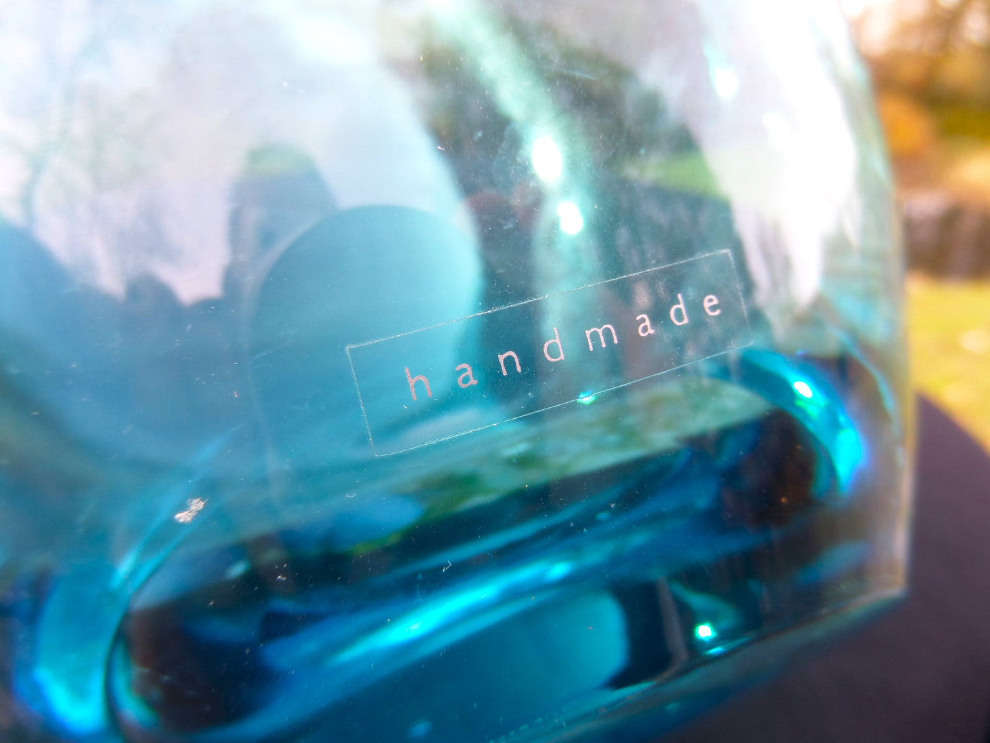 Tall Vintage Peacock Blue Glass Vase, late 20th Century