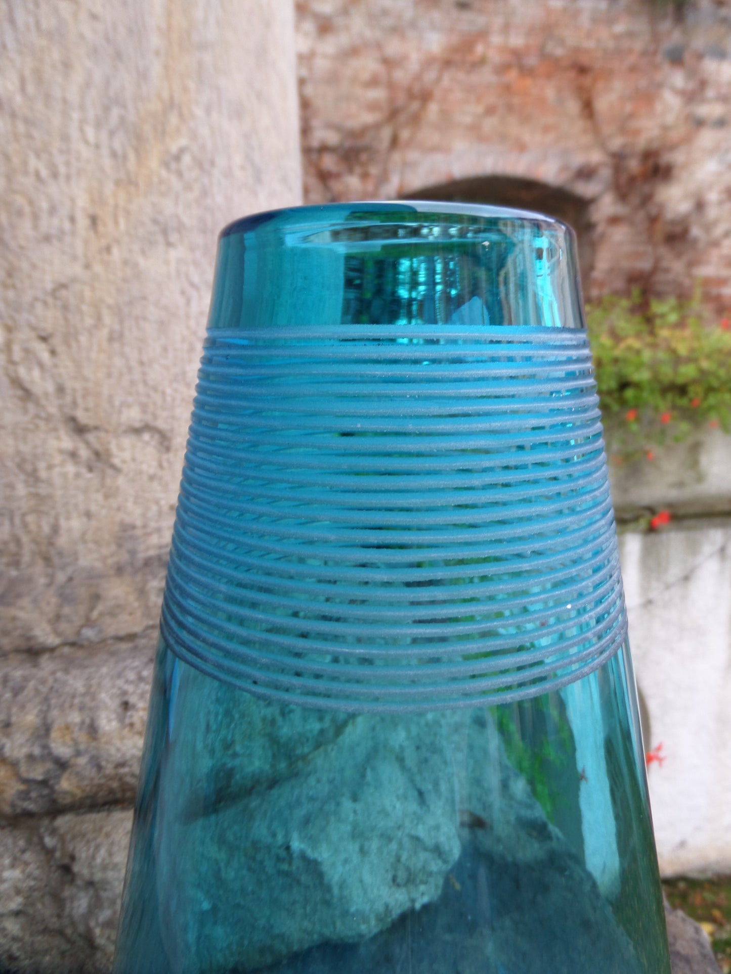 Tall Vintage Peacock Blue Glass Vase, late 20th Century