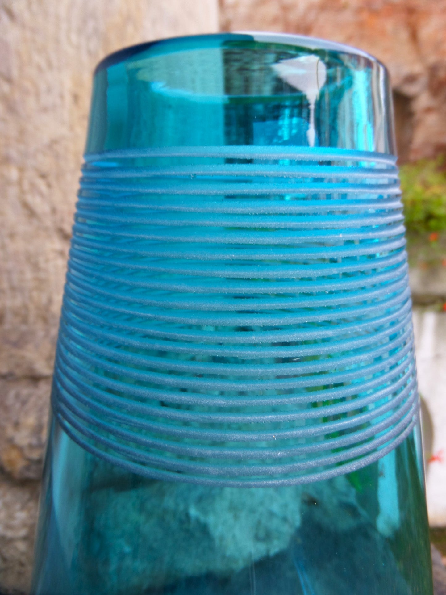 Tall Vintage Peacock Blue Glass Vase, late 20th Century