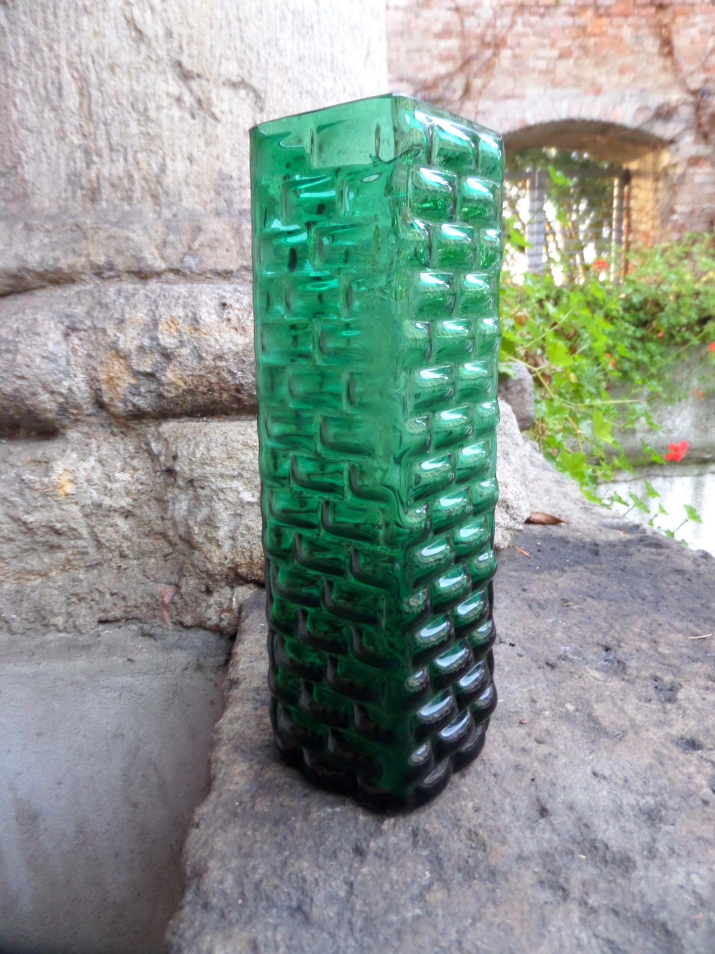 Relief Emerald Green Glass Vase, Hirschberg Glassworks, Germany 1960s