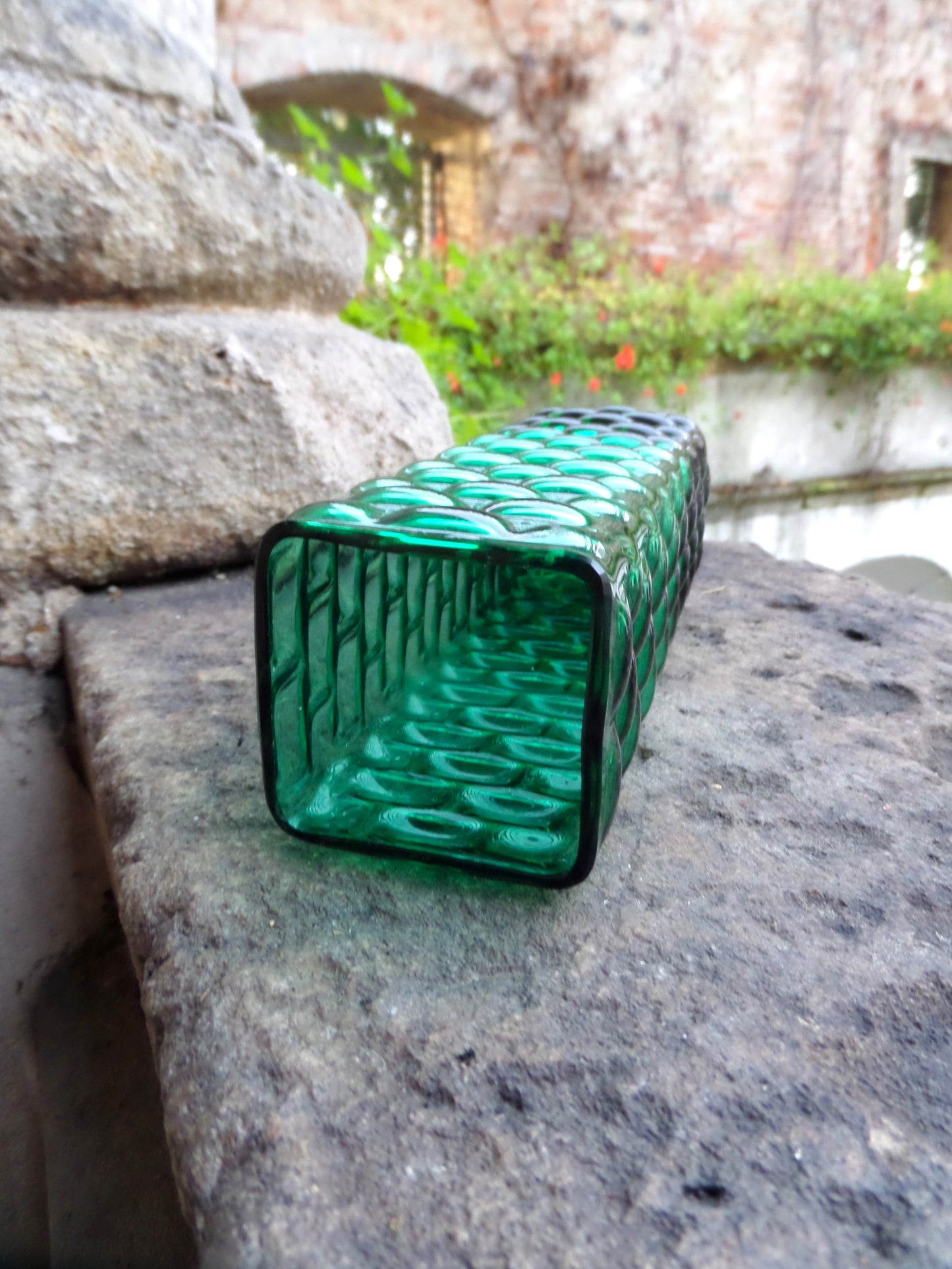 Relief Emerald Green Glass Vase, Hirschberg Glassworks, Germany 1960s