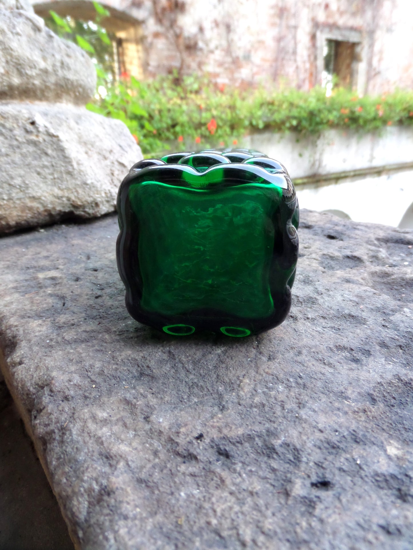 Relief Emerald Green Glass Vase, Hirschberg Glassworks, Germany 1960s