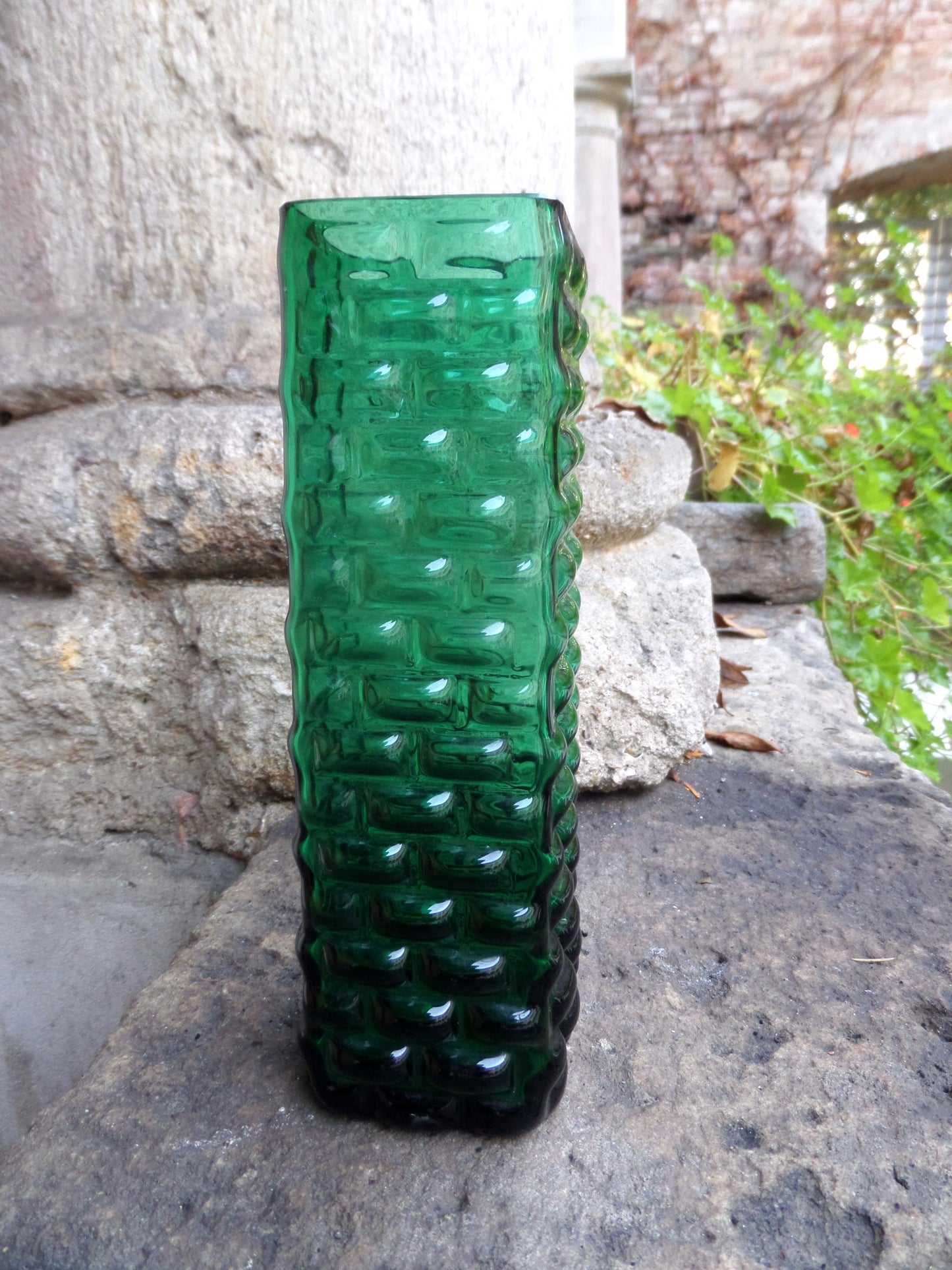 Relief Emerald Green Glass Vase, Hirschberg Glassworks, Germany 1960s