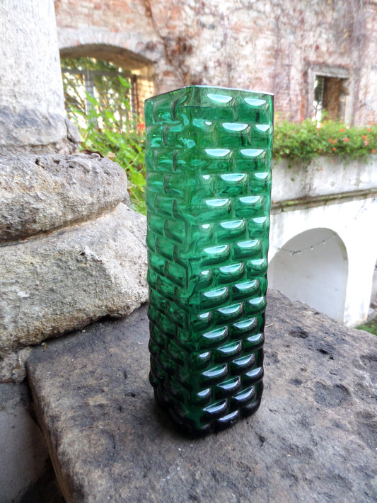 Relief Emerald Green Glass Vase, Hirschberg Glassworks, Germany 1960s