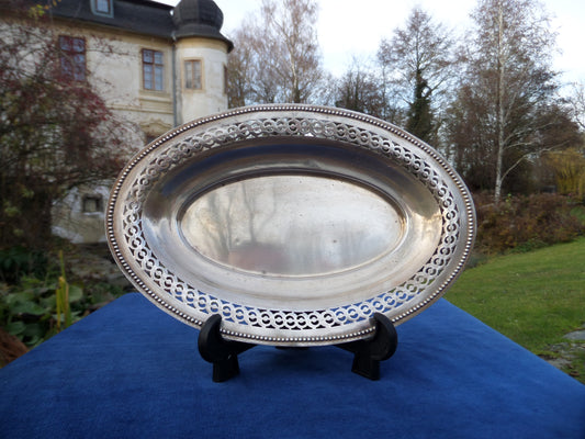 Antique European 800 Silver Oval Reticulated Tray, late 19th Century