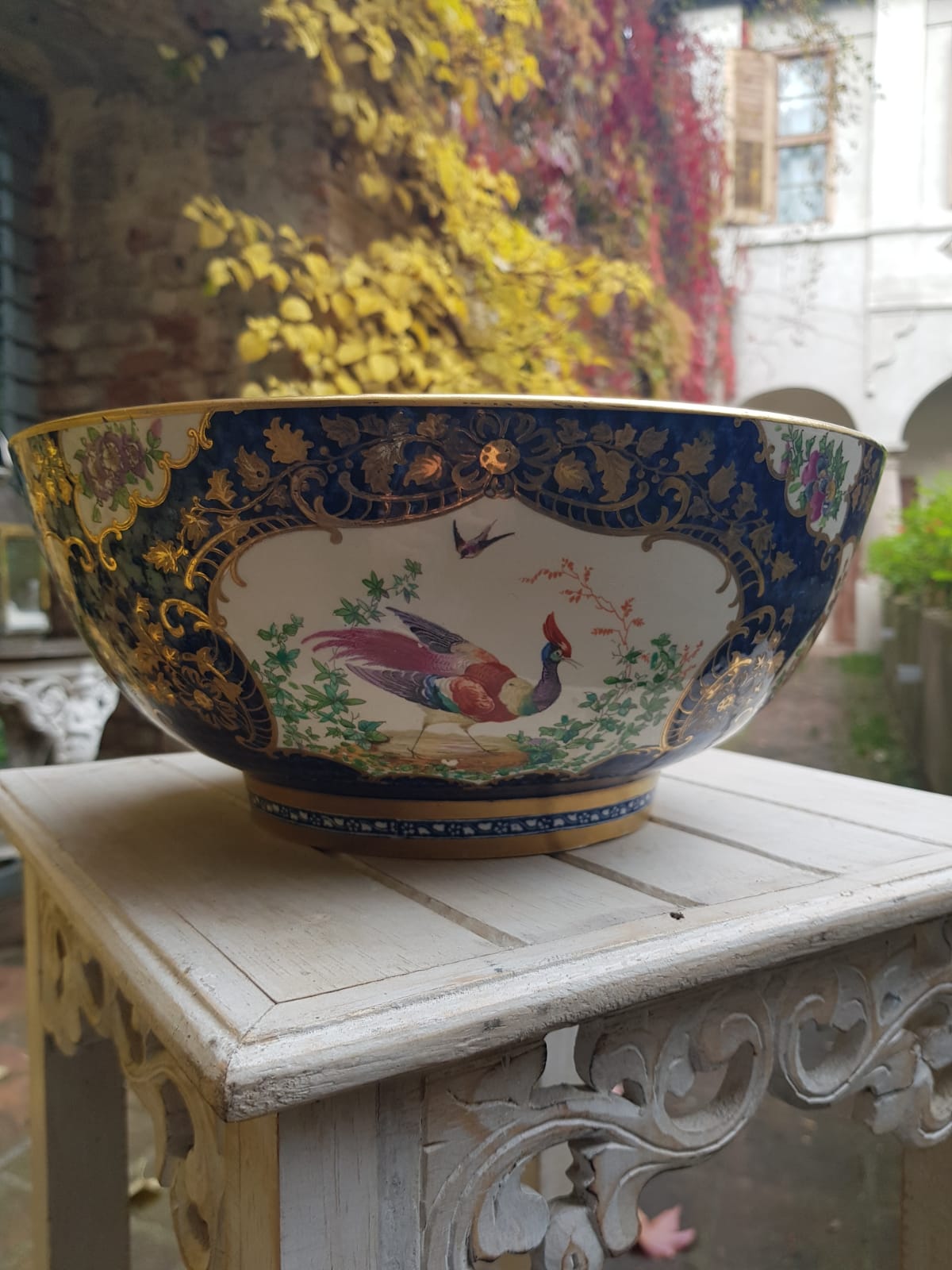 Booths Ltd. Blue Scale Punch Bowl, England,  early 1900s