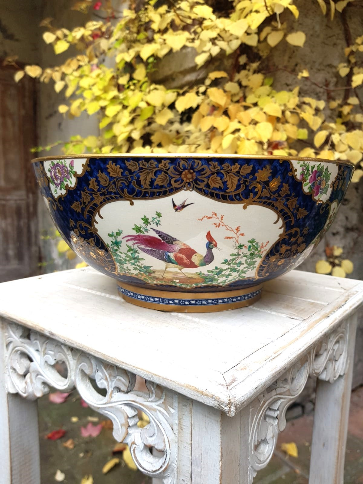 Booths Ltd. Blue Scale Punch Bowl, England,  early 1900s