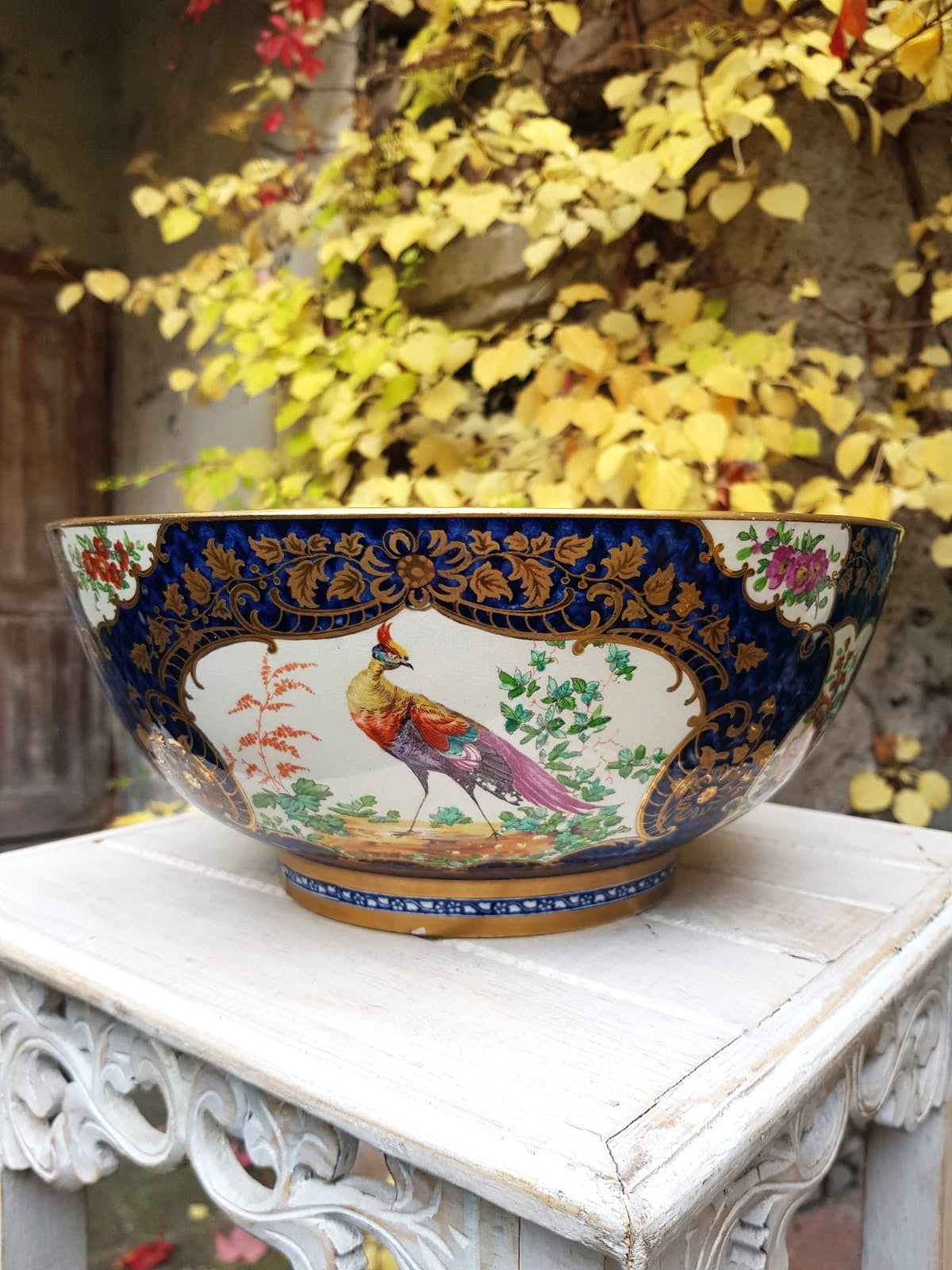 Booths Ltd. Blue Scale Punch Bowl, England,  early 1900s