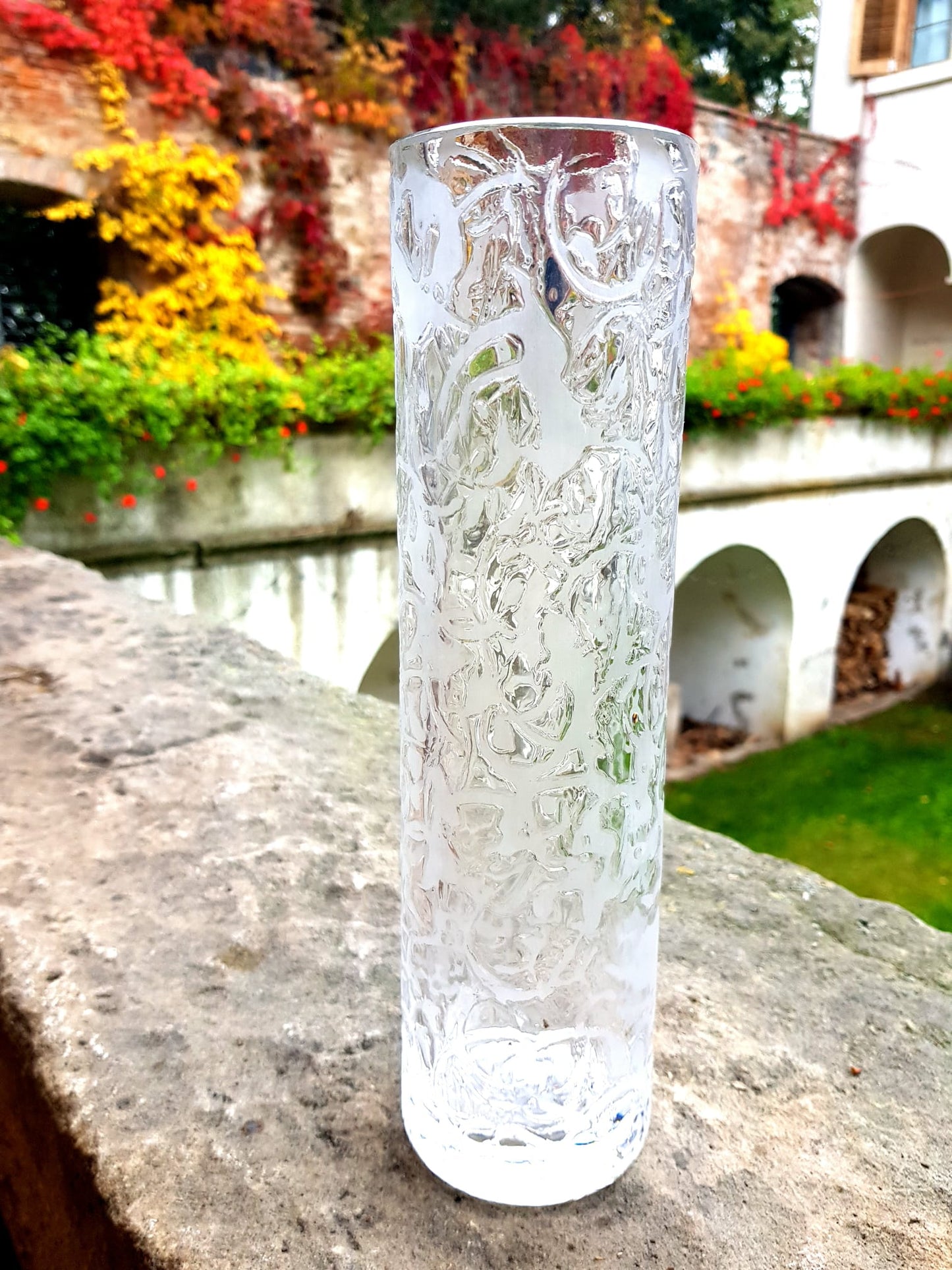 Tall Vase Etched Glass, Nachtmann Glasssworks/ Germany 1960s