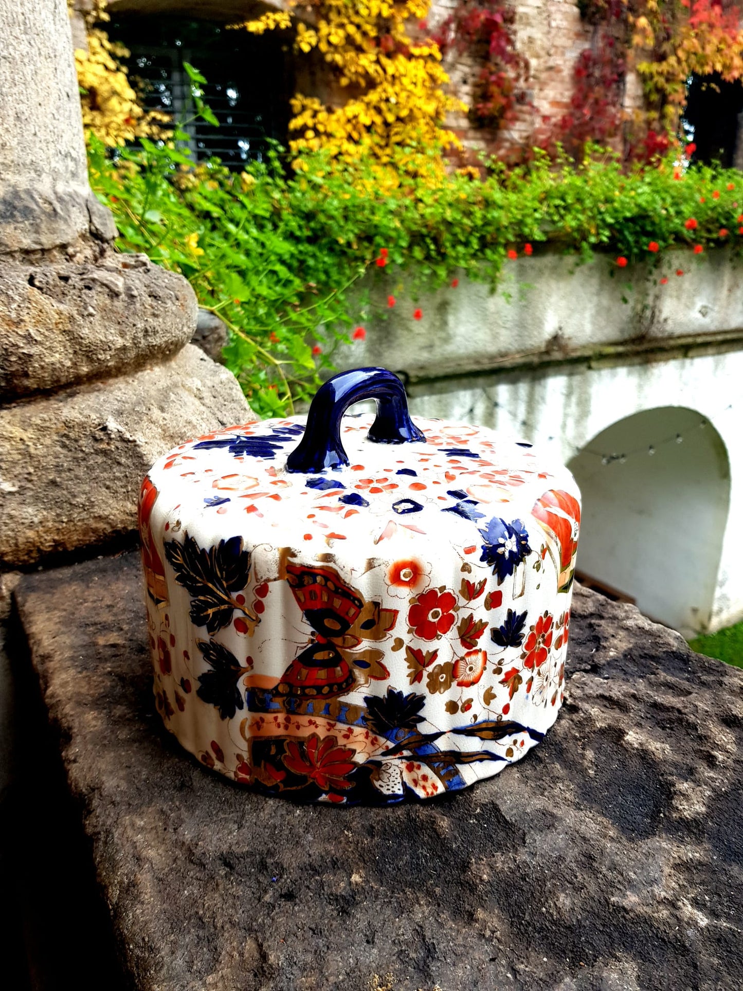Antique Cheese Dome, Imari style by Ridgways, England 1890s