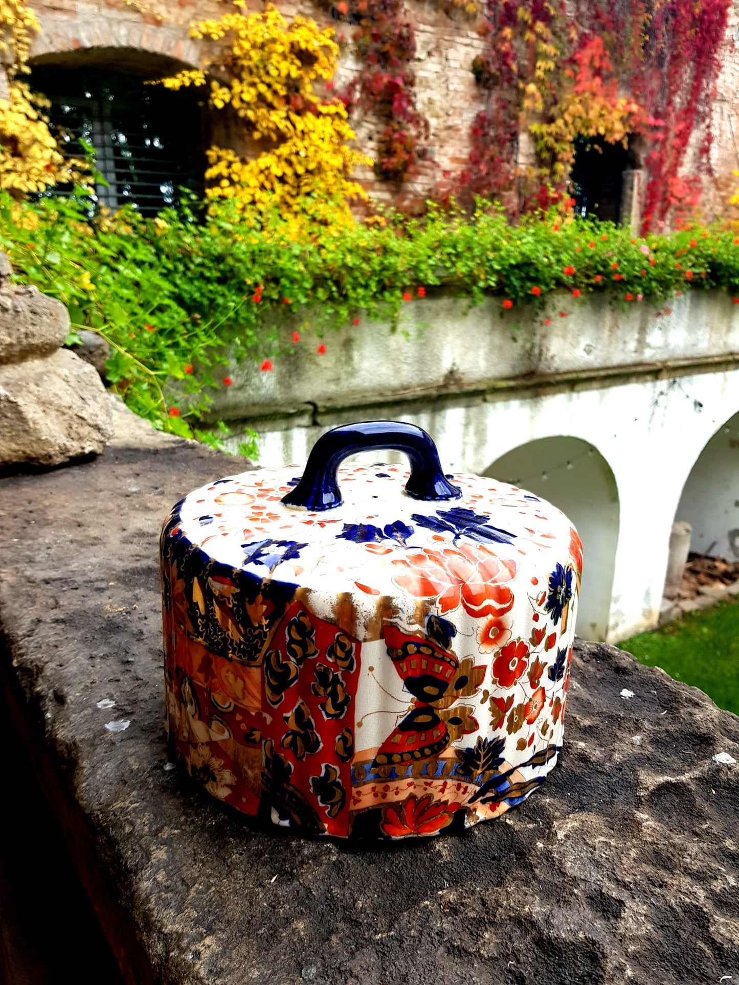 Antique Cheese Dome, Imari style by Ridgways, England 1890s