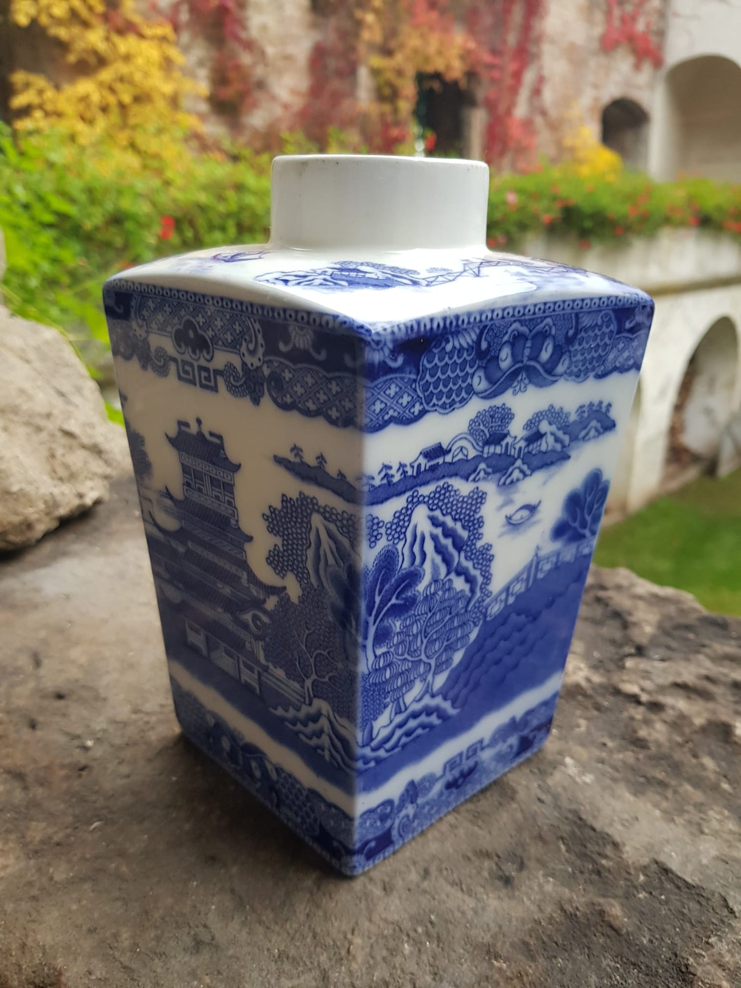 Vintage Blue Willow Tea Caddy by Ringtons Merchants, England