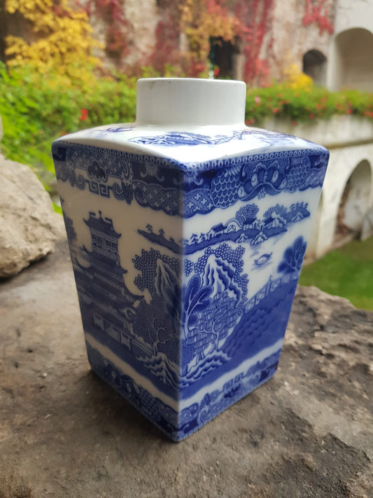 Vintage Blue Willow Tea Caddy by Ringtons Merchants, England