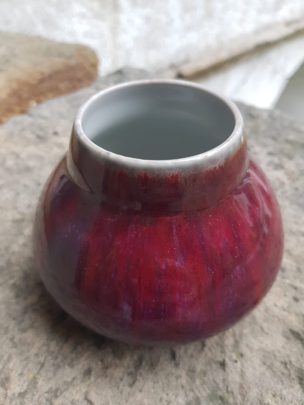 Ceramic Art Pottery Ox Blood Glazed Vase, Bohemia 1900s