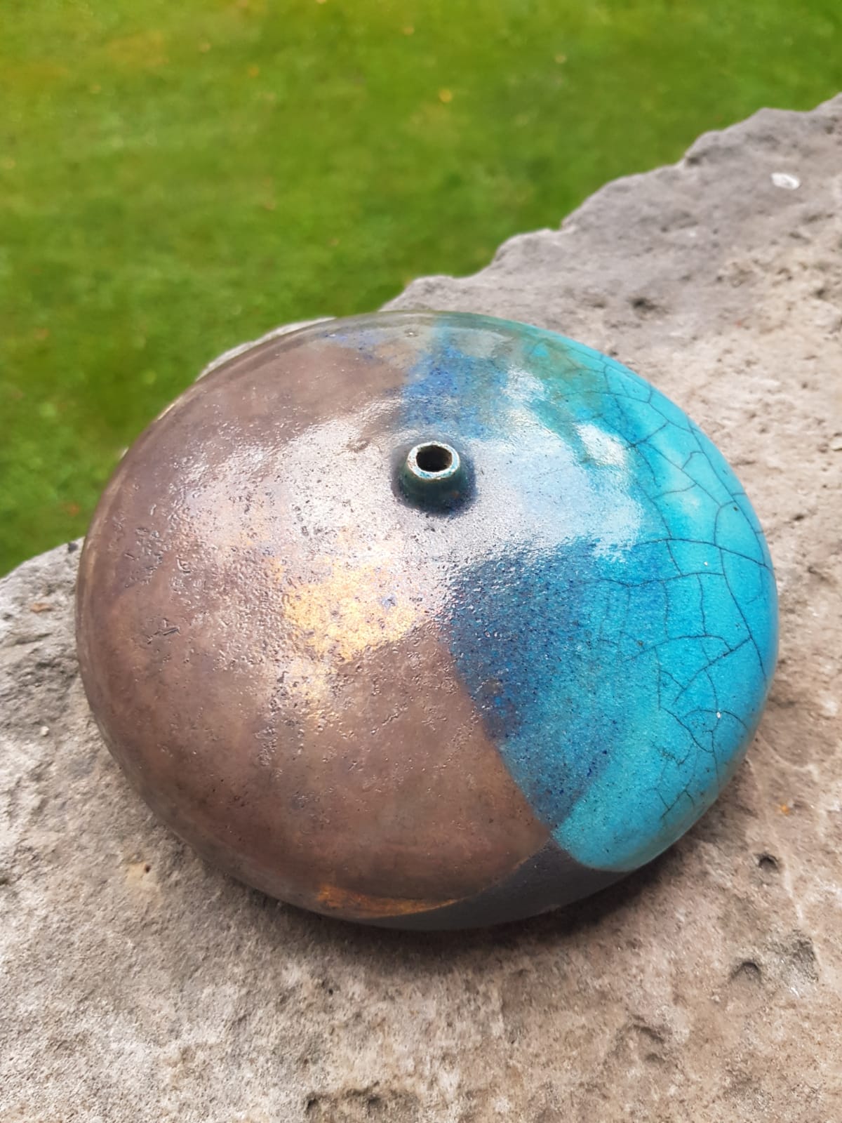 Vintage Raku Ceramic  Flat Glazed Vase, Holland, 1970s