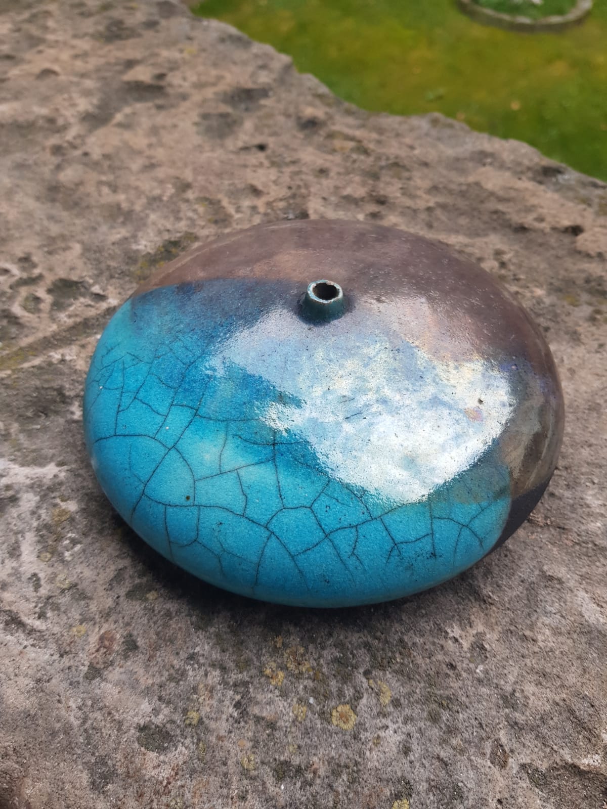 Vintage Raku Ceramic  Flat Glazed Vase, Holland, 1970s