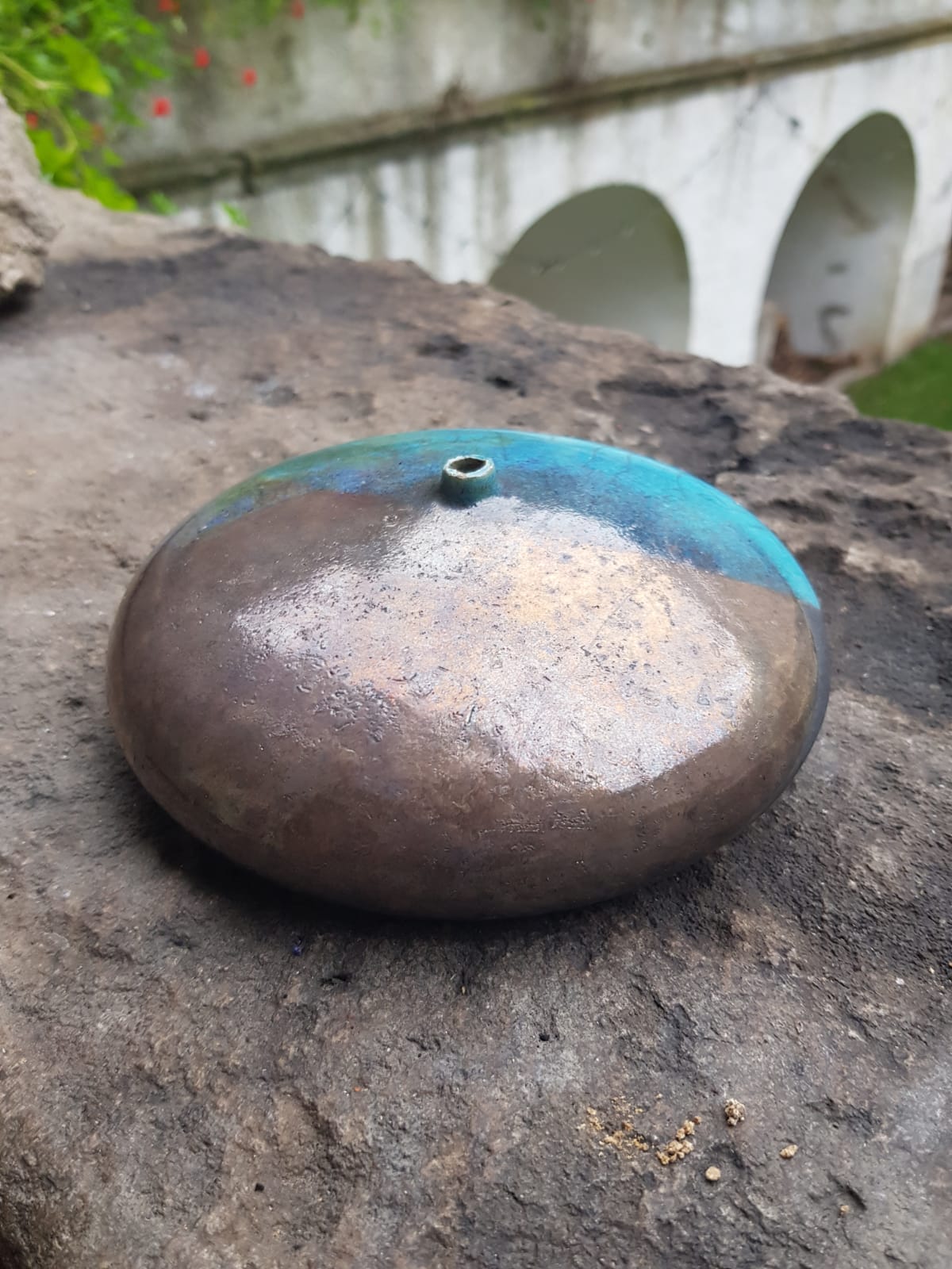 Vintage Raku Ceramic  Flat Glazed Vase, Holland, 1970s