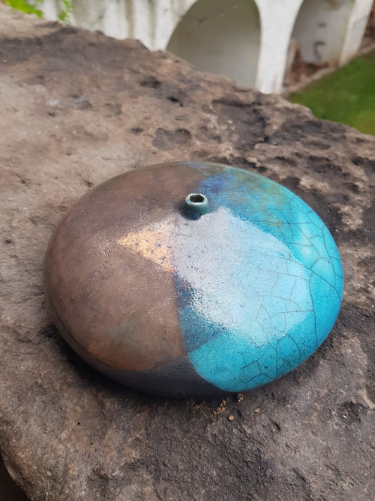 Vintage Raku Ceramic  Flat Glazed Vase, Holland, 1970s