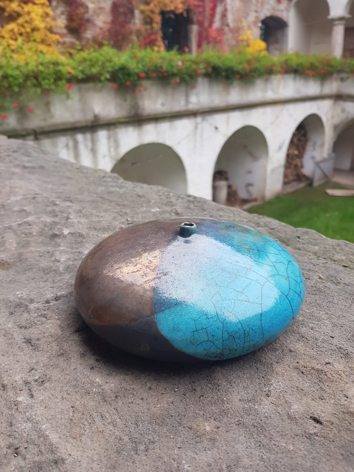 Vintage Raku Ceramic  Flat Glazed Vase, Holland, 1970s