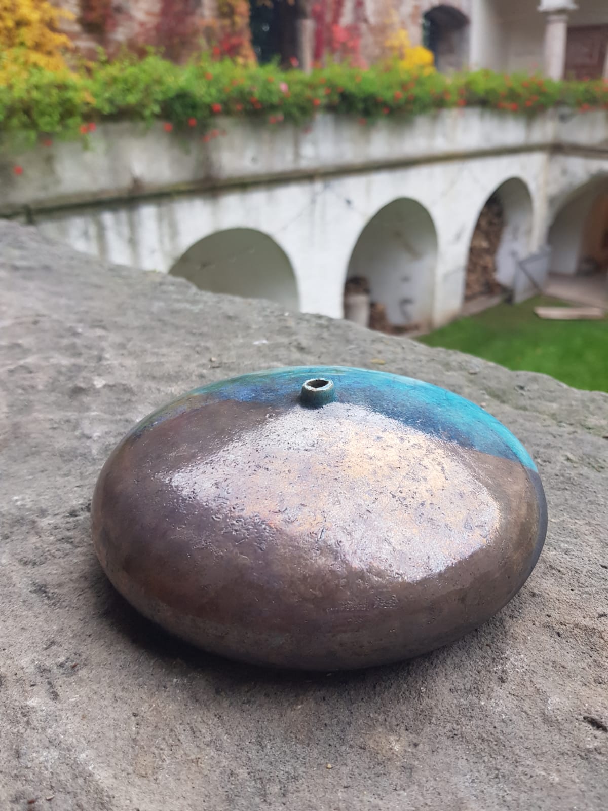 Vintage Raku Ceramic  Flat Glazed Vase, Holland, 1970s