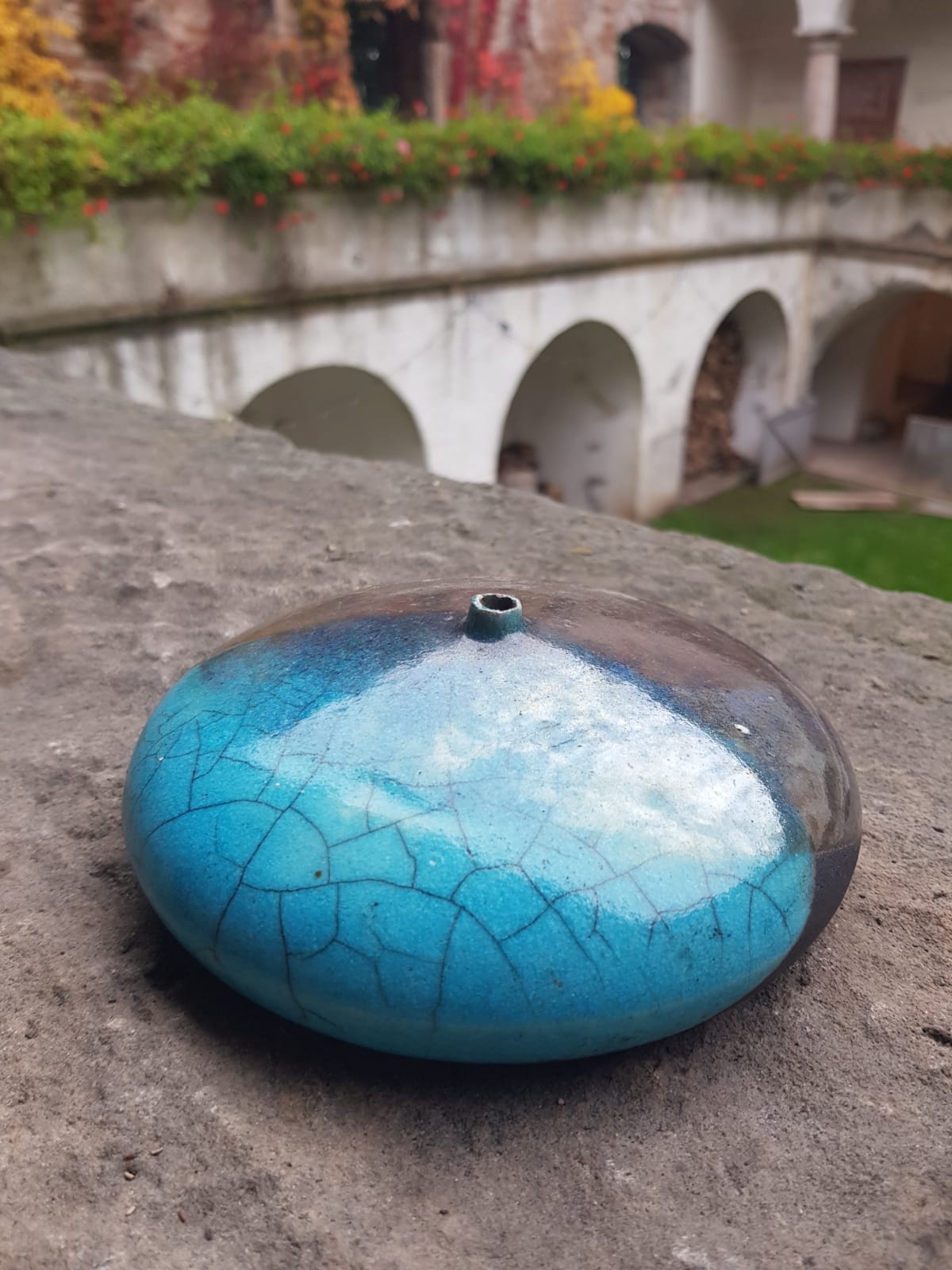 Vintage Raku Ceramic  Flat Glazed Vase, Holland, 1970s