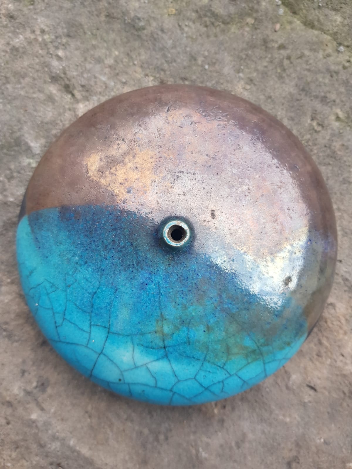 Vintage Raku Ceramic  Flat Glazed Vase, Holland, 1970s