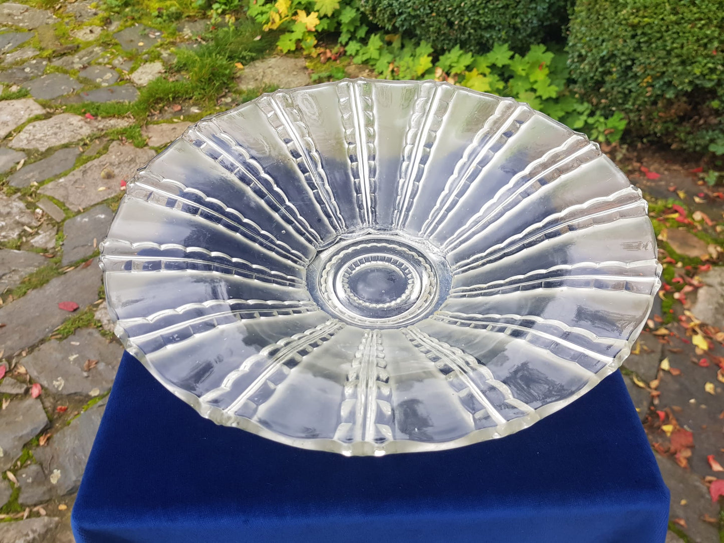 Art Deco Pressed Glass Platter, Czechoslovakia 1940s