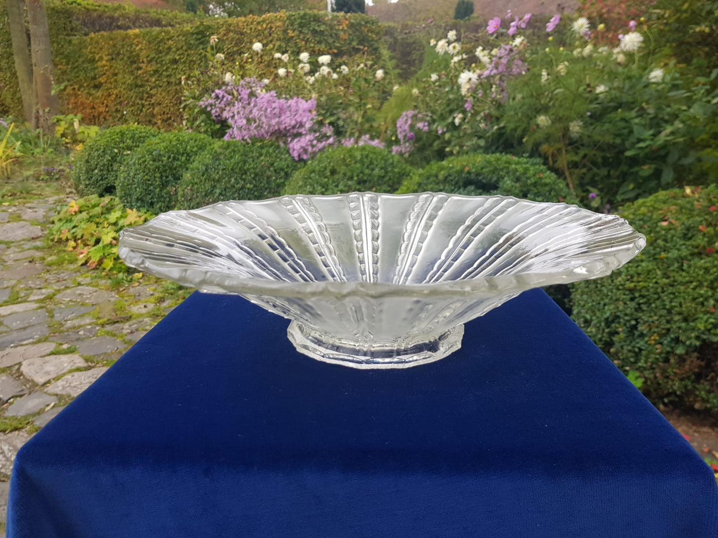 Art Deco Pressed Glass Platter, Czechoslovakia 1940s