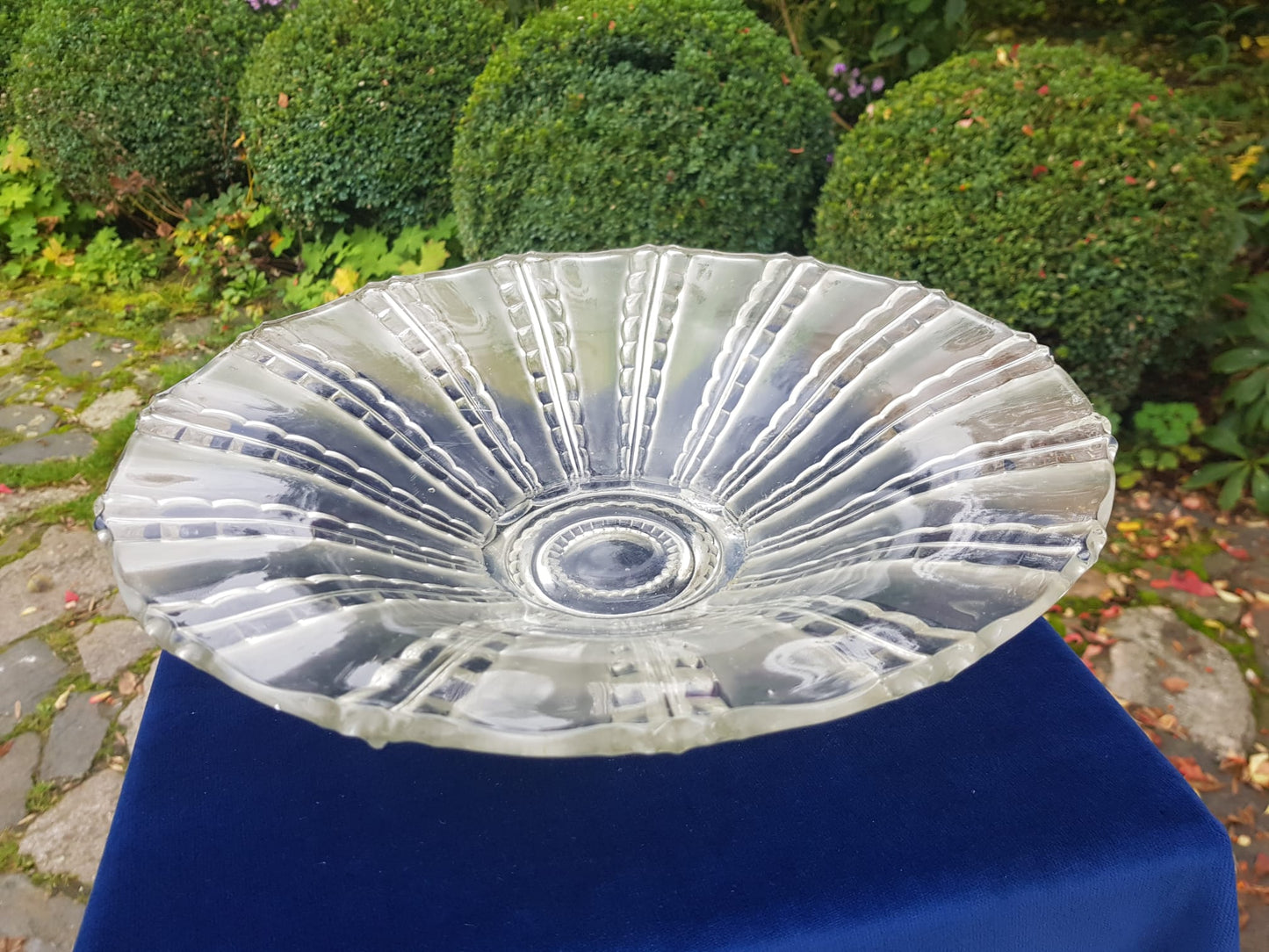 Art Deco Pressed Glass Platter, Czechoslovakia 1940s
