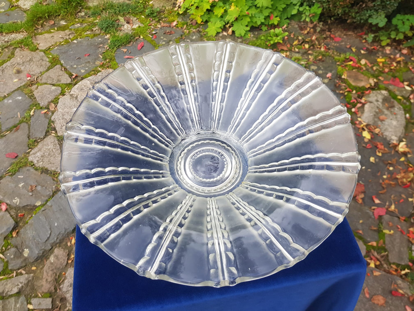 Art Deco Pressed Glass Platter, Czechoslovakia 1940s