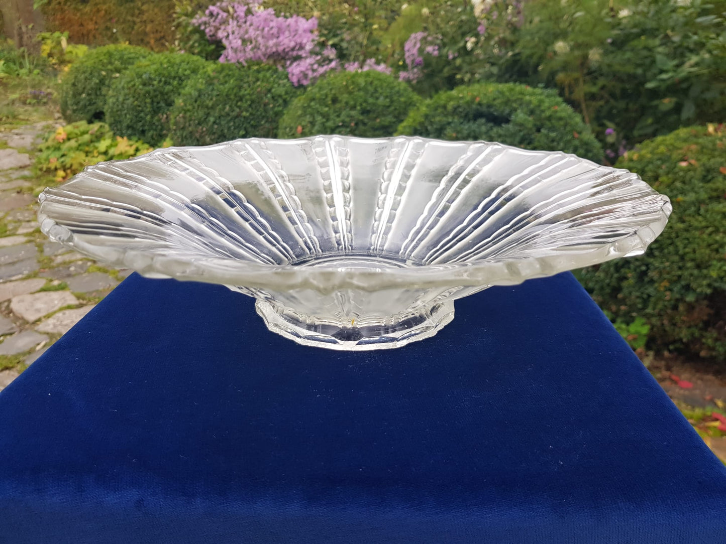 Art Deco Pressed Glass Platter, Czechoslovakia 1940s