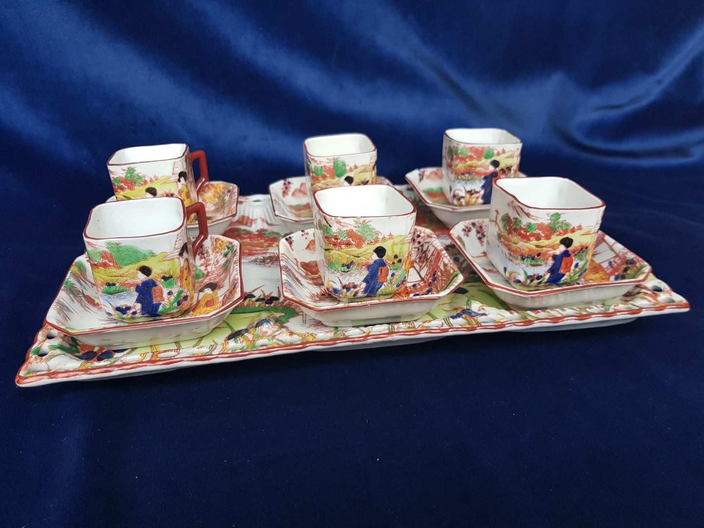 Antique Mocca Coffee Set by Victoria, Czecho-Slovakia 1930s