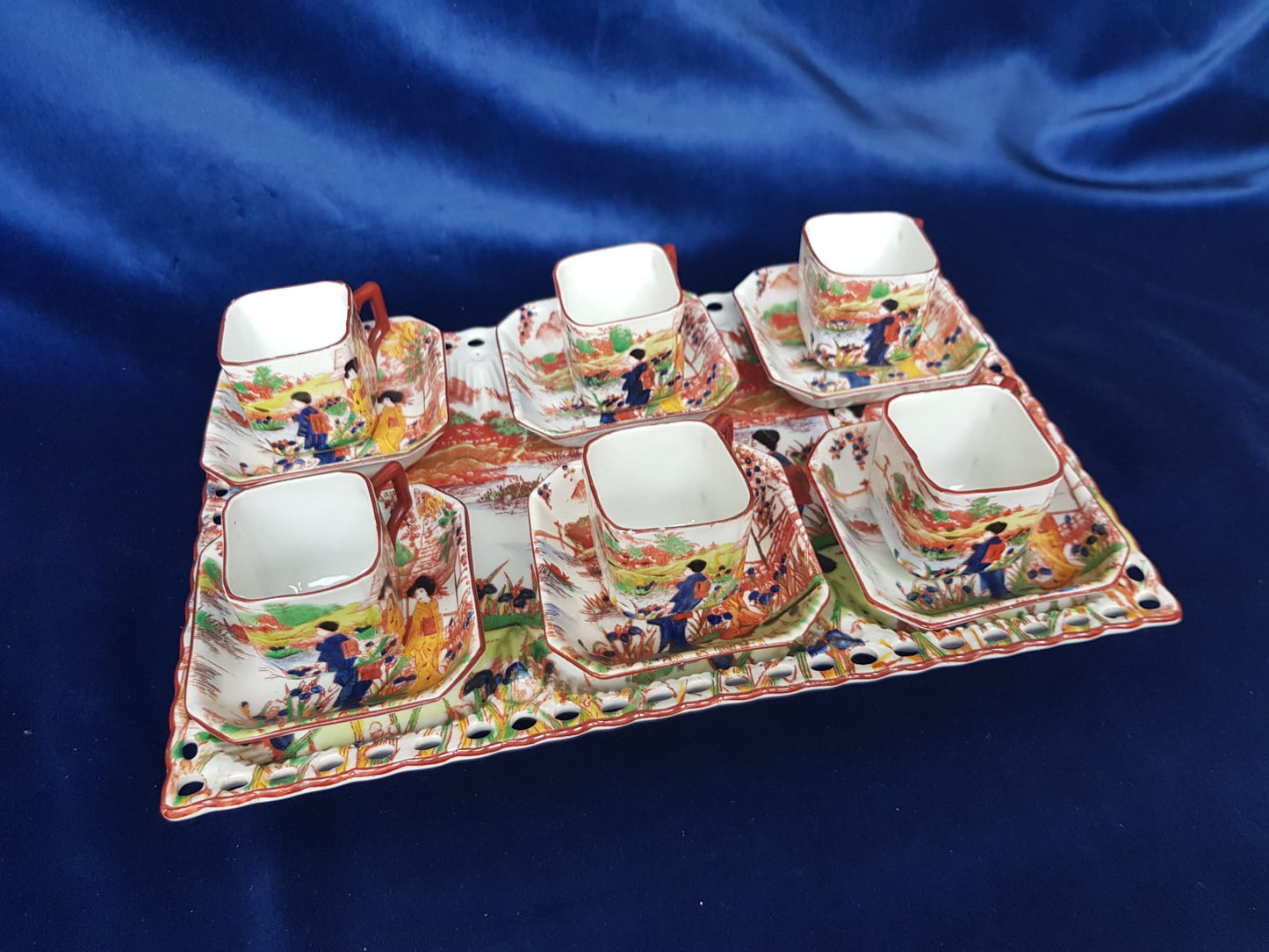 Antique Mocca Coffee Set by Victoria, Czecho-Slovakia 1930s