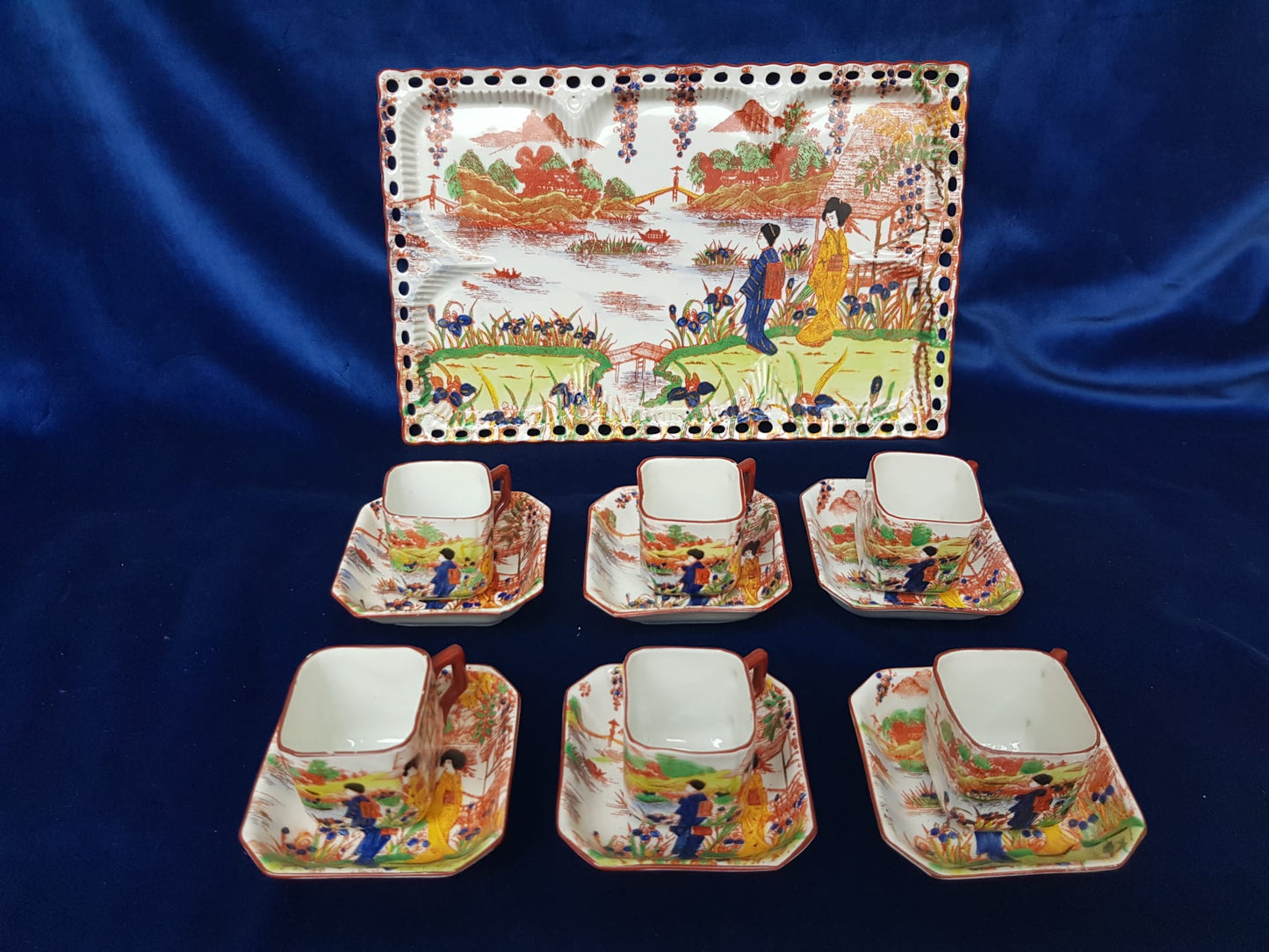 Antique Mocca Coffee Set by Victoria, Czecho-Slovakia 1930s