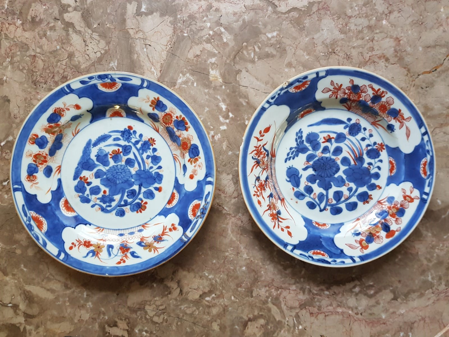 Pair Of Imari Glazed Porcelain Plates, Qing Dynasty, China, 18th Century